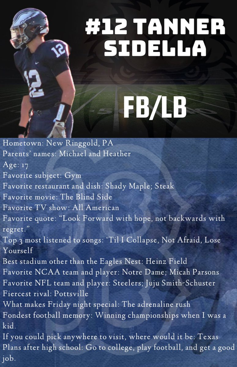 BMSD_Football's tweet photo. This week’s featured senior is Tanner Sidella @TannerSidella12 and our featured coach is Coach Shiffer. 💪🏻🔥🦅
#WEO #EaglePRIDE #eaglesflyhigh20 https://t.co/AZBRfsLMUt