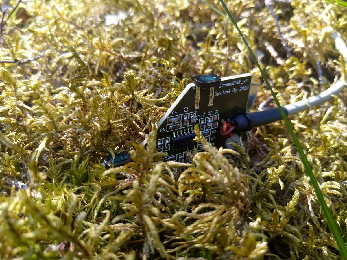 Tänään starttasi kenttätesti miniatyyri-valoanturille, joka kehitettiin tutkimaan auringonvalon profiilia sammaleen sisällä <a href="/SaLascience/">Samuli Launiainen</a>:n projektissa. <a href="/LukeFinland/">Luonnonvarakeskus</a> mittauspaikka #Ränskälänkorpi oli kuuma ja ilmassa paljon lentäviä otuksia.