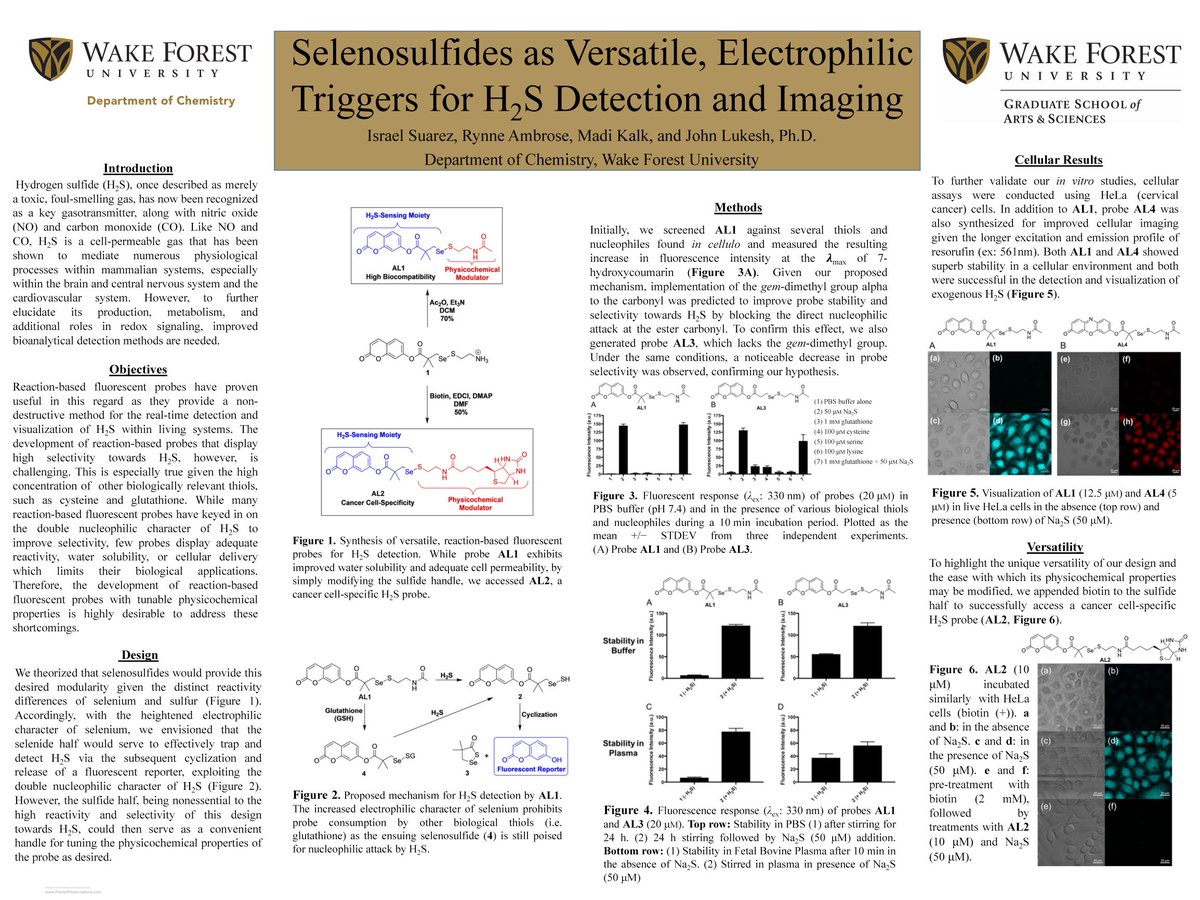 IsraelS59944530's tweet photo. On behalf of the @LukeshGroup and @WakeForest, @WakeChemistry, I'm proud to present our research on our innovative reaction-based, fluorescent probe for the detection of H2S! #gaso2020 #gaso2020H2S https://t.co/uYsW3bGQOc