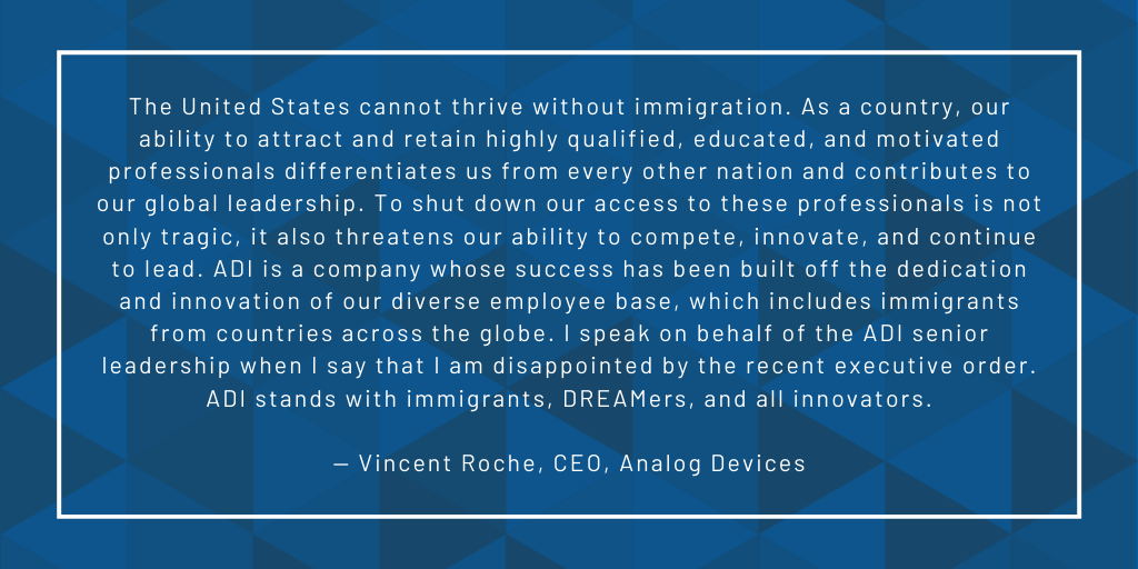 Read the statement from Analog Devices CEO Vincent Roche on the recent executive order to suspend visas.
