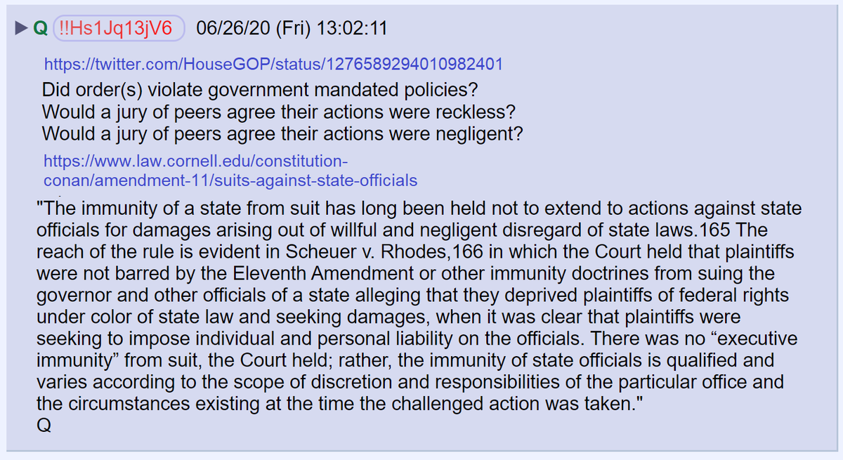 90) Q asked if the Governor's orders violated government policies, if a jury would see their actions as negligent, and if the Governors are immune from liability.