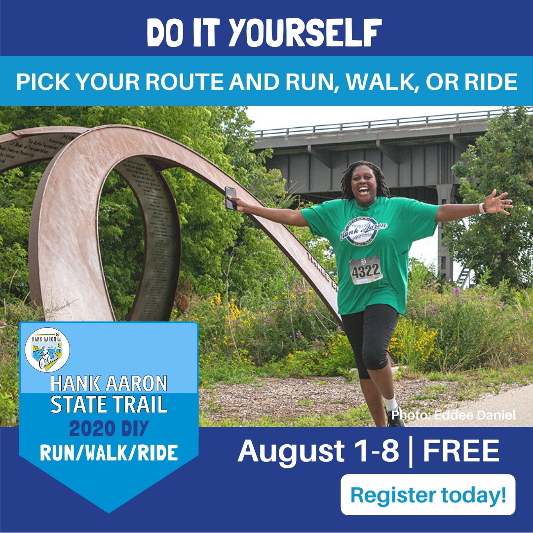 HankAaronTrail's tweet photo. Check out our suggested routes and explore the Trail with us at this year's DIY Run/Walk/Ride event August 1-8. Join the community and REGISTER FOR FREE today! https://t.co/d87GqvEaS1
#HankDIY #RunTheHank #WalkTheHank #RideTheHank https://t.co/tRRm0mPX7d