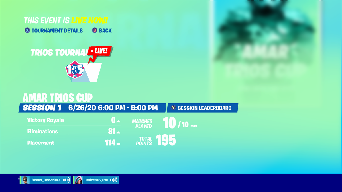 akaTyhn's tweet photo. First tournoment on controller and trio🐐 https://t.co/wezS5ayYqU