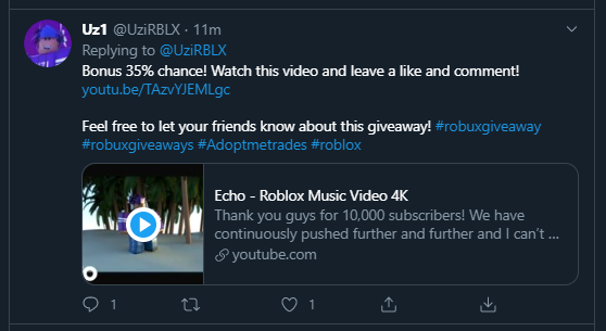 Mathep On Twitter Reminder To Not Fall For Fake Giveaways For Clout With No Proof Or End Date It S Literally Run By Uzi Hussain Who Fakes Every Giveaway He Does His Extra - roblox music codes echo is roblox a free app