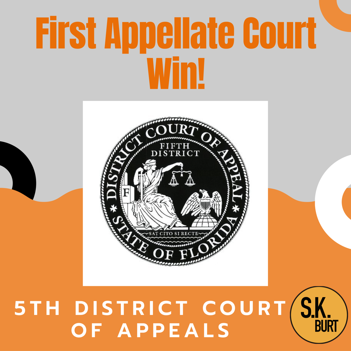 skburtlaw's tweet photo. Celebrating our very first win in the 5th DCA! A big thank you to our hard working team for this accomplishment. #5thDCA #CourtofAppeals #StateofFlorida #FamilyLaw #FloridaLawyer #AppellateCourt #ChildSupport #Divorce #DissolutionofMarriage #OrangeCountyLawyer #FamilyLawyer https://t.co/pqnXWczo6k