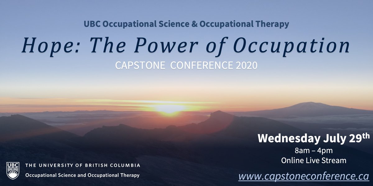 UBCOSOT's tweet photo. On July 29, we will be hosting the 2020 @UBC Master of Occupational Therapy Capstone Conference! Registration opens July 1. Head to https://t.co/MXPAqIE3iZ to learn more about this year's virtual conference #OT365 https://t.co/n4FGMNmSRH