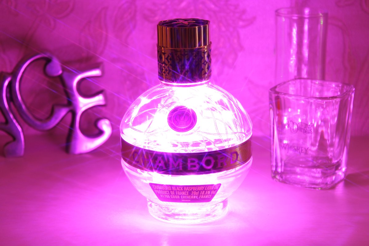 A tiny new addition in our #etsy shop: #chambord #bottlelight. #upcycled #liqueurbottlelamp. Perfect #moodlighting #giftforwomen & #upcycledlighting #giftforgirlfriends. etsy.me/3i1R76t #pink #upcycledbottle