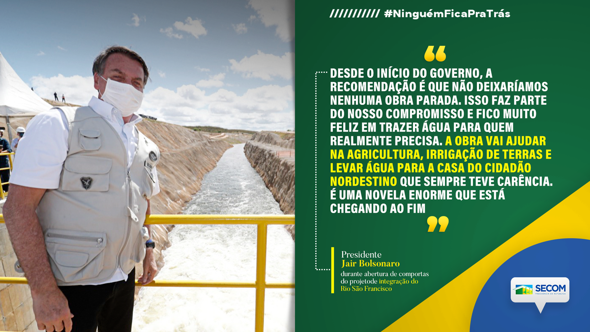 SecomVc on Twitter: &quot;O Presidente @jairbolsonaro esteve no Ceará para  acompanhar a abertura das comportas do projeto de integração do Rio São  Francisco. O sistema, acionado na manhã desta sexta-feira (26), vai