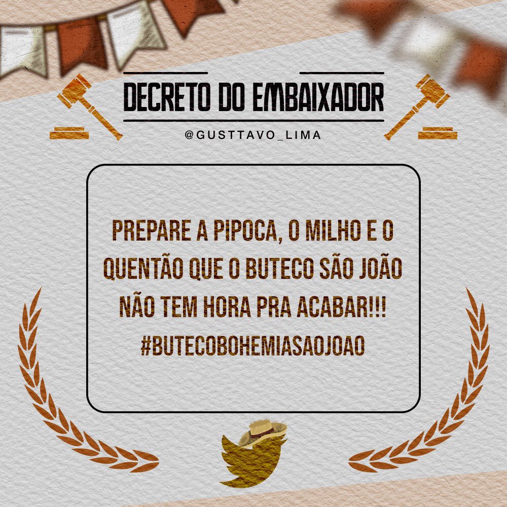 gusttavo_lima's tweet photo. As 21h BB!!  Fiquem ligados no meu canal no YouTube! 🔥
https://t.co/4JKGXKqzCM 

#ButecoBohemiaSaoJoao https://t.co/ZCX36XMnTJ
