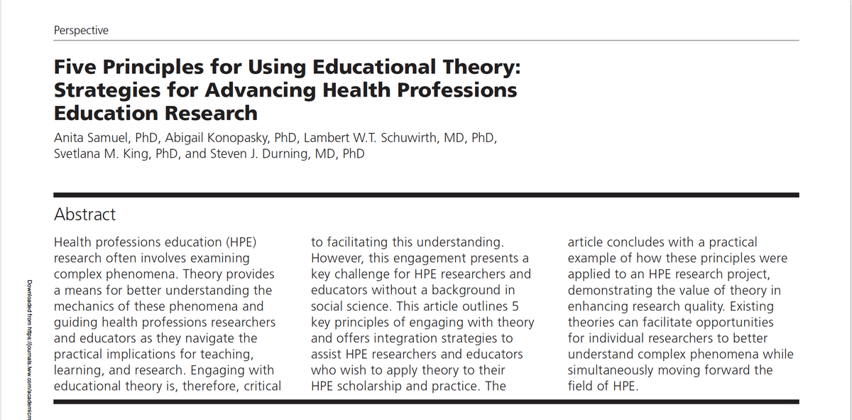 AnitaSamuel28's tweet photo. Theory guides research. But misconceptions about theory can tie us down. We explored 5 principles for using theory in #HPEresearch in our @AcadMedJournal article.https://t.co/6ndMJfkqcC https://t.co/McqDHgvXmo