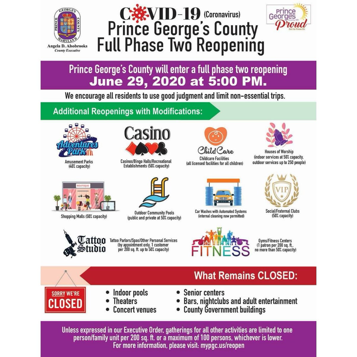 IGOAKAs's tweet photo. The next phase of reopening Prince George’s County begins Monday at 7pm. #SocialDistancingIsASeriousMatter https://t.co/saLS9lyMNT