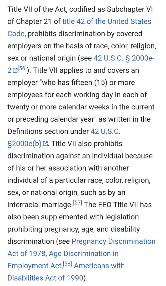 Further wiki walking my suspicion is that Title VII of the civil rights act (1964) is the national standard I speculated about earlierheres the rundown