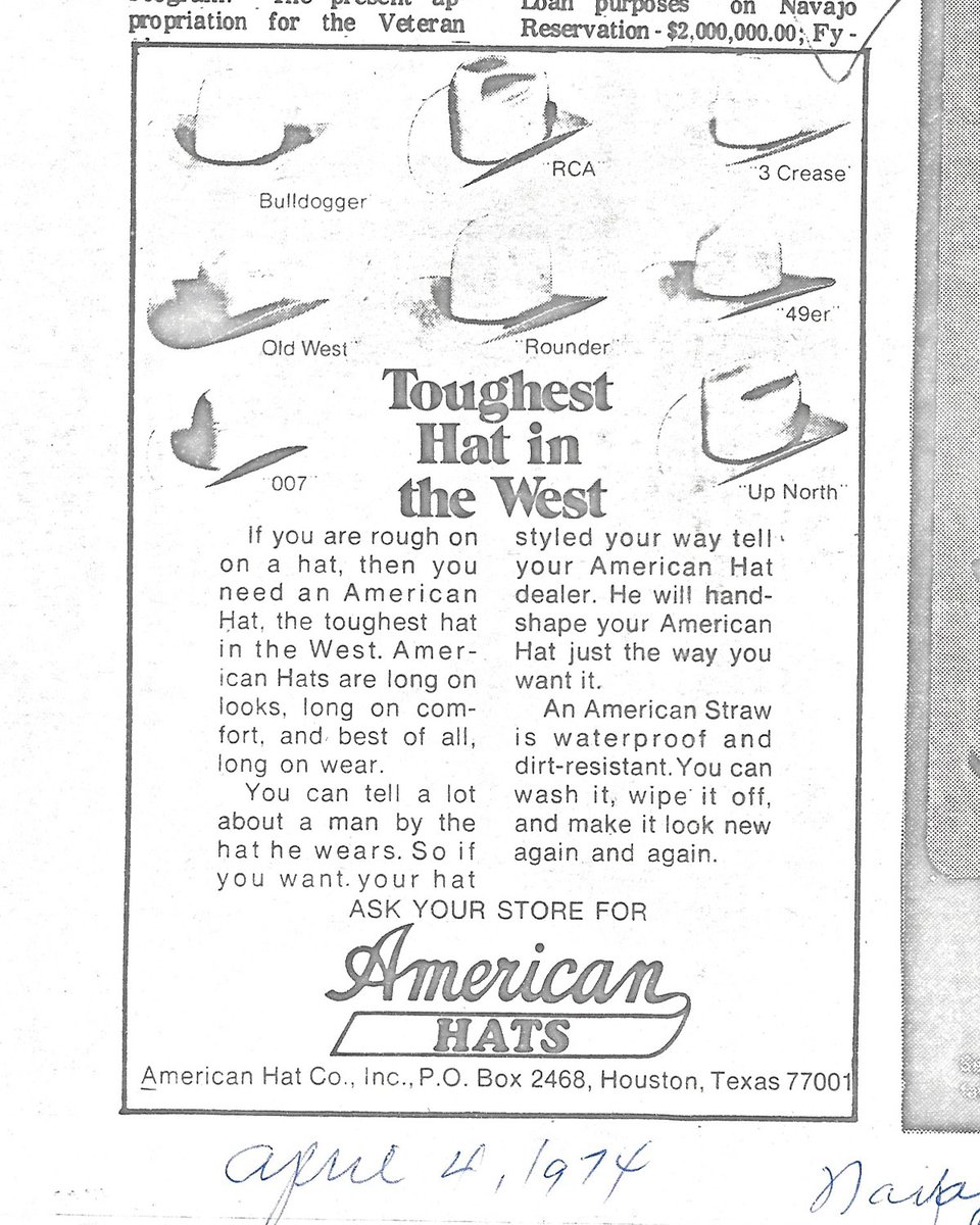 AmericanHatCo's tweet photo. #HatHistory🇺🇸 "American Hats are long on looks, long on comfort, and best of all, long on wear." #hatfactor https://t.co/a4sTvAii3E
