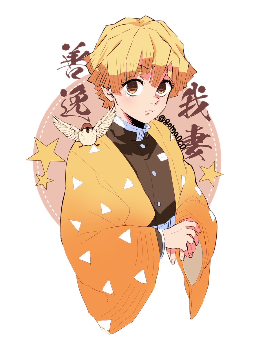 1boy demon slayer uniform male focus blonde hair bird japanese clothes haori  illustration images