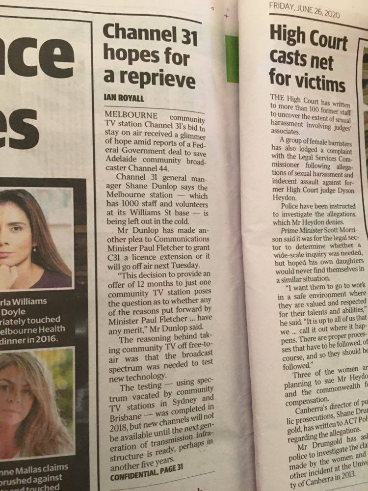 C31Melbourne's tweet photo. In yesterday's Herald Sun.
#GoodbyeC31 #KeepLocalTV https://t.co/tiJbH9n0aa