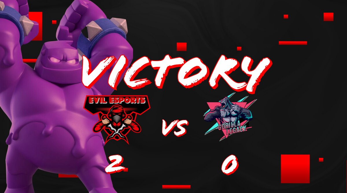 EvilEsportsBo's tweet photo. #ClashRoyale | Resultados!
Logramos llevarnos la victora con una excelente barrida de @Zamasu8923 que logró demostrar de que estamos hechos.
🏆 BMG League
🆚 @gorilla_legacy
#GoEE ⚔️ https://t.co/y2hA8M9Xsh