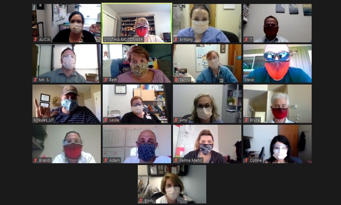 CynthiaMcCombe1's tweet photo. Challenge accepted...#MaskUpUtah @aliflynngaffney @UofUHealth @Kirkules_UT @EmilySalisbur17 @BethQuinney4 Love my team! Keep each other safe. https://t.co/LzrIDKUcJb