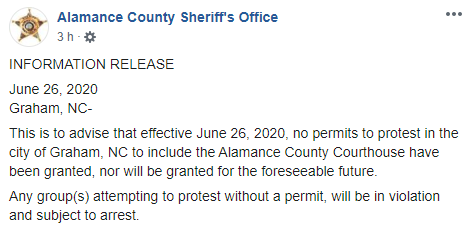 ACLU_NC's tweet photo. You 👏 can't 👏do 👏that. 👏

Alamance County Sheriff Terry Johnson is in violation of the Constitution and needs to retract this order immediately. 

https://t.co/ijb0GbIUn9 https://t.co/AsAZqACu6T