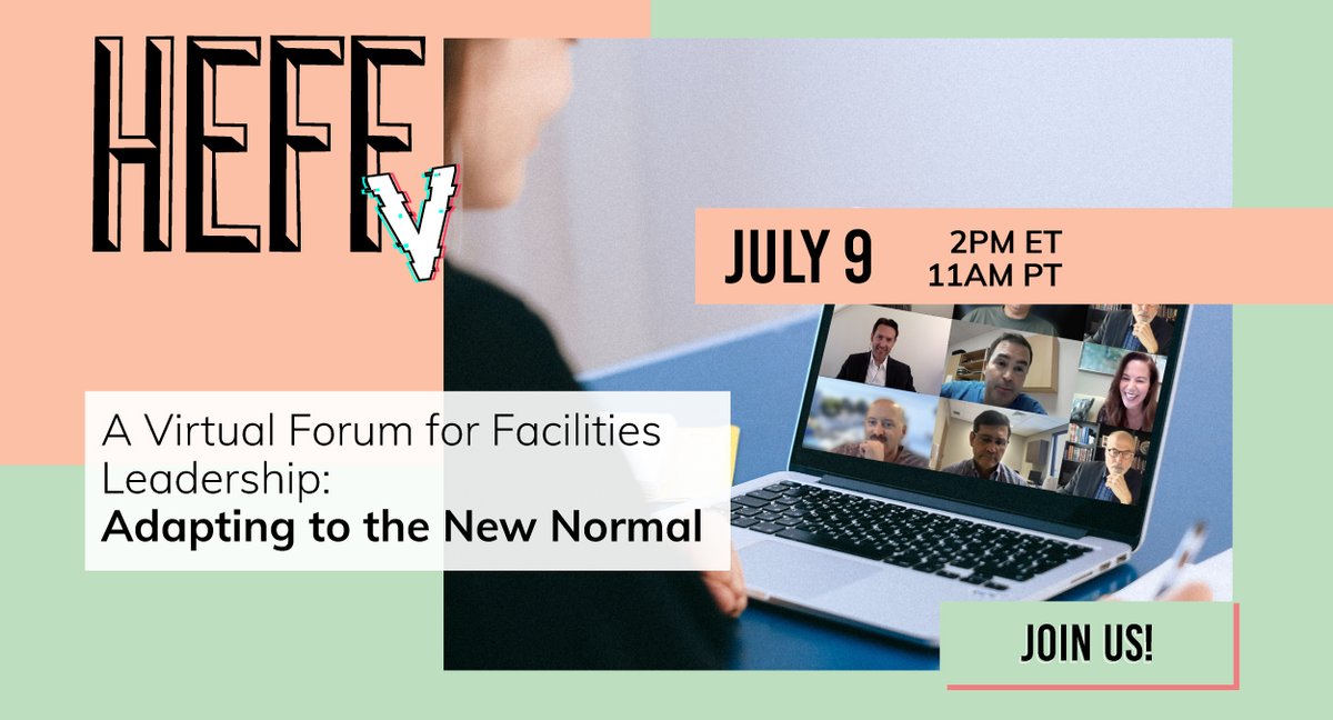 HEFForum's tweet photo. We are hosting a special, virtual forum on July 9th for higher ed facilities leaders to compare notes and find solutions to safely reopen their campuses. Request an invite below.
https://t.co/le2pXuf0xz

#facilitiesmanagement  #APPA #facman #higheredfacilities #universitybusiness https://t.co/KFPsUVYeMi