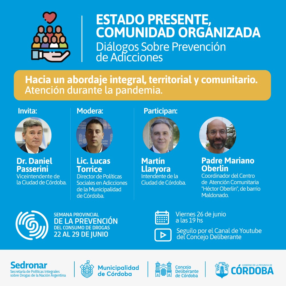 GustavoPedrOk's tweet image. . En 10 minutos, comienza el diálogo sobre prevención de #Adiciones "Estado presente, comunidad organizada" con la participación de @MartinLlaryora, @PasseriniOk y el sacerdote #MarianoOberlin. Se puede seguir por el canal de Youtube del @ConcejoCba.