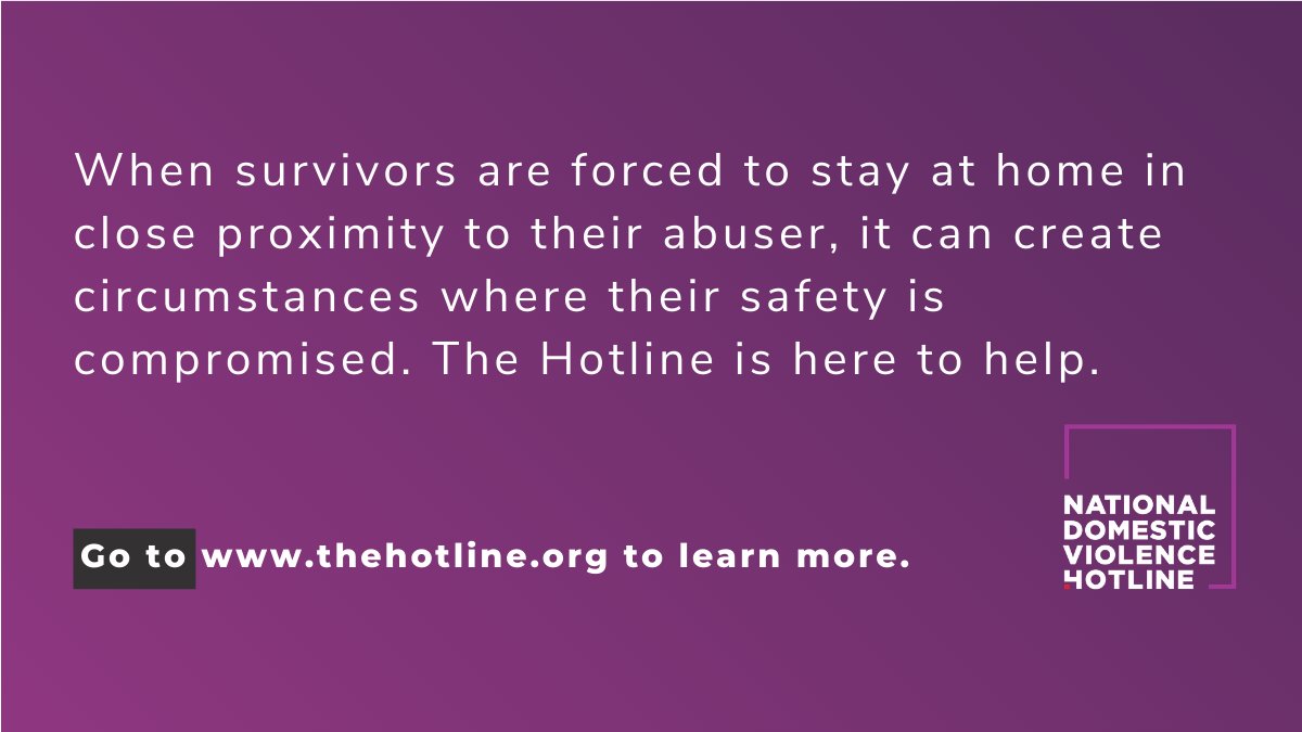 ndvh's tweet photo. When survivors are forced to stay at home in close proximity to their abuser, it can create circumstances where their safety is further compromised. The Hotline is here to help. Learn more about how #survivors can stay safe during #COVID19: https://t.co/iR4inabIcl https://t.co/7A0yPEE4Kd