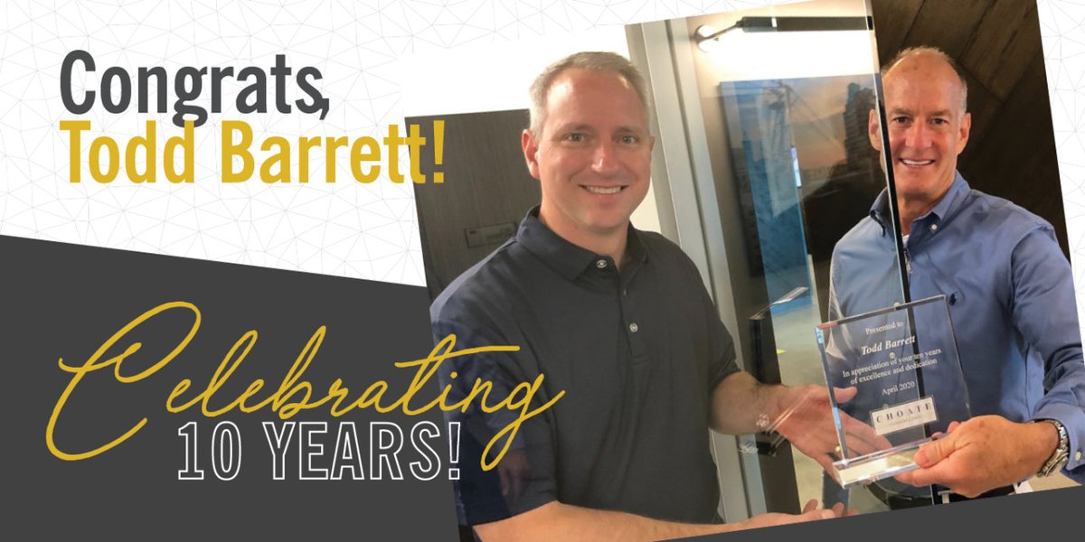 ChoateCo's tweet photo. Anniversary celebrations are a little different these days! Congrats to Todd Barrett, who leads Choate's #VirtualWorks group, for 10 amazing years! #ReputationIsEverything #WeAreChoate https://t.co/pVQBvw7PBH