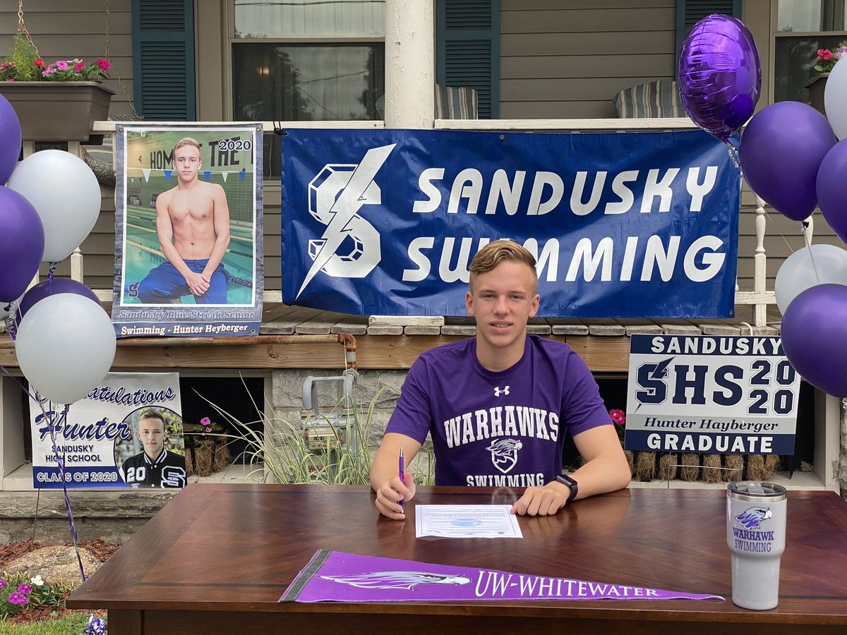 streakboosters's tweet photo. Congratulations to Hunter Hayburger  for signing to swim at the University of Wisconsin-Whitewater today! We, along with your family, friends, and coaches are very proud of you! Even though their school colors contain purple, you’ll always be a Blue Streak! #GoStreaks https://t.co/fgGOZhIRx1