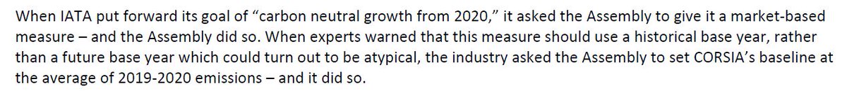 6/n Some things to note from that letter.The only reason ICAO even - pretty nonsensically - set a *baseline which began in the future???* in the first place was because the industry group IATA wanted this.IATA is now calling for a baseline change because of COVID-19 impacts.