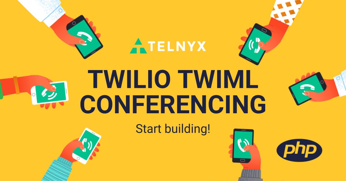 telnyx's tweet image. Did you know that you can create and manage #conferences on Telnyx using your existing TwiML code and the Twilio #PHPSDK? Here&apos;s how: tlyx.co/twiml-tw02c