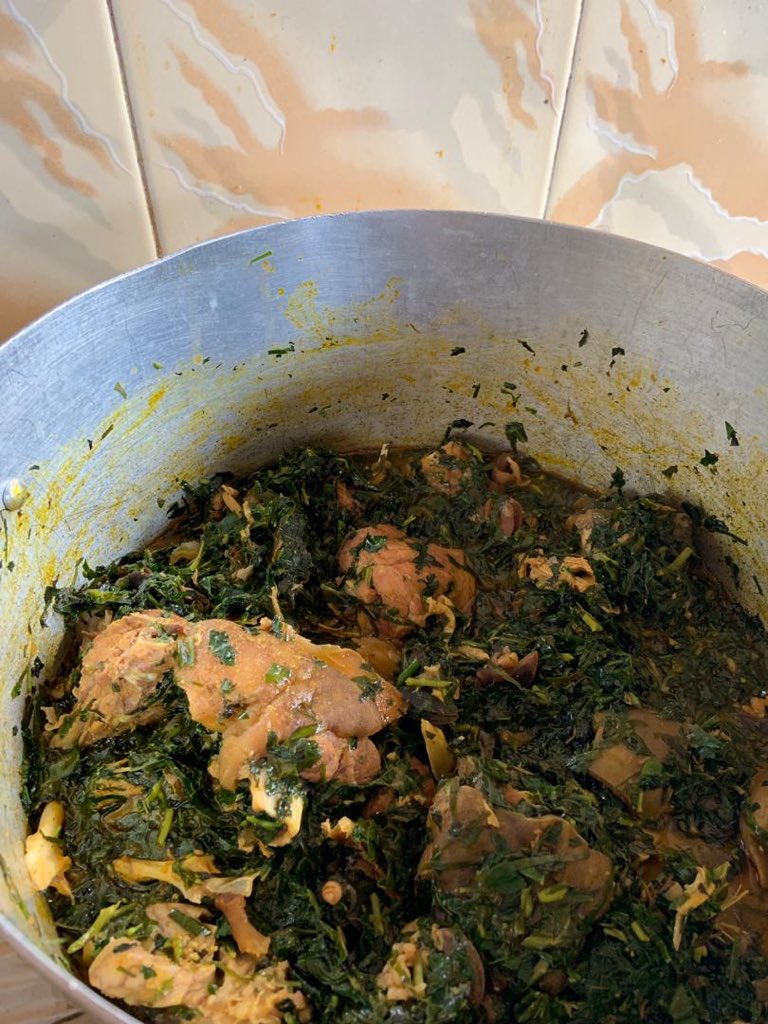 Called this vegetable kingdom. Threw in ugwu, water leaves, uziza and ukazi all into in pot. Whew!