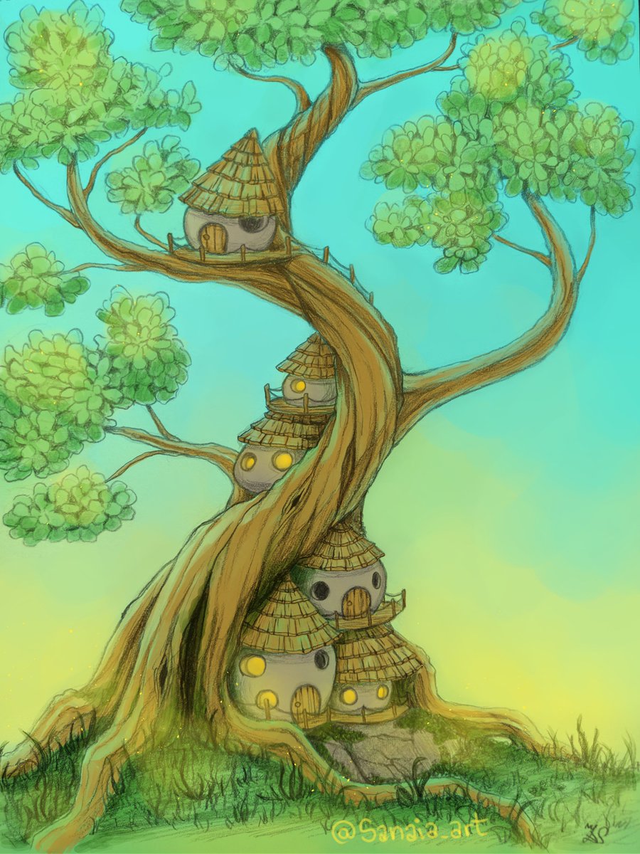 Sanaia_art's tweet image. So I got myself CSP (well my boyfriend did), and decided to give it a try and digitally colour one of my pencil drawings that I have been quite proud of...

This is the result! Which do you prefer? :D

#treevillage #pencildrawing #digitalcolouring #fantasy #illustration