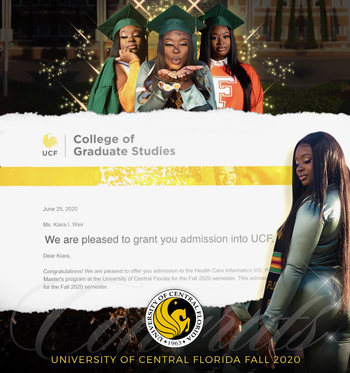 ShesForeverKi's tweet image. This Braggin’ Rattler🐍 is now a Knight🖤💛💚🧡
Lets go Knights ⚔️ #MastersLoading #Degree2Loading #FAMUGrad #UCFGradStudent