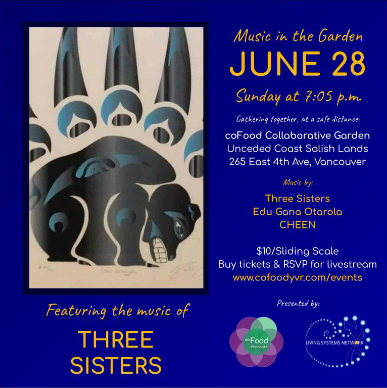 coFoodYVR's tweet photo. Find harmony in our garden this Sunday evening, with traditional drumming and singing in local Indigenous languages by Three Sisters, plus music by Edu Gana Otarola and @cherineAmr.

Now's the time to book tickets so we can reserve your seats! https://t.co/Q9OANrp81j https://t.co/s9EyDXqak6