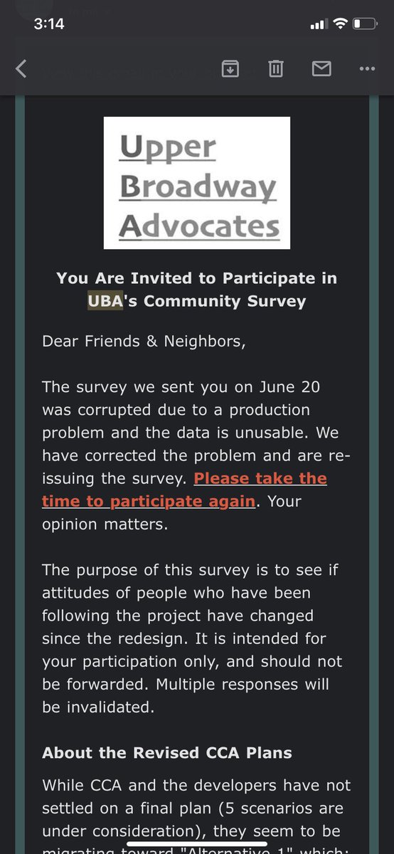 Update:About 230 people clicked on the link in the original tweet in this thread, causing Upper Broadway Advocates to take the survey down and send out this email: