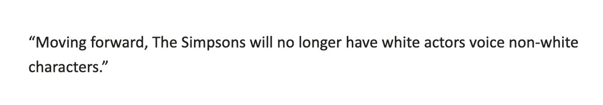 ditzkoff's tweet photo. “Moving forward, The Simpsons will no longer have white actors voice non-white characters,” its producers say in a statement. https://t.co/rP4AsX3ZMO