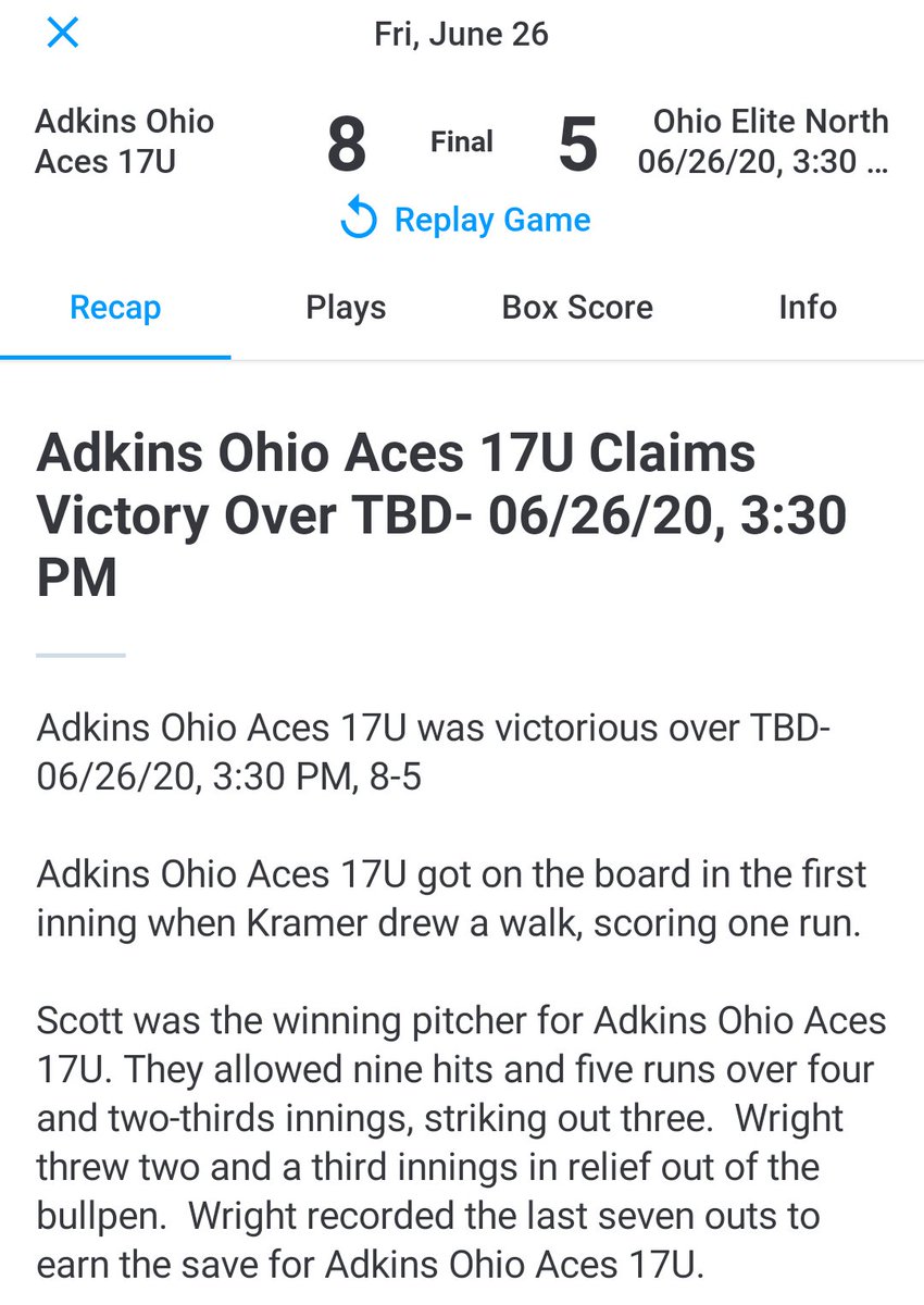 ohio_aces's tweet photo. Aces open the @MWMarlins2019s Tourney with a nice 8-5 win over a very good Ohio Elite North team. Roster batting - the Aces made it a team effort by sending 13 to the plate in the 1st. #activate https://t.co/MonxzmV6kX