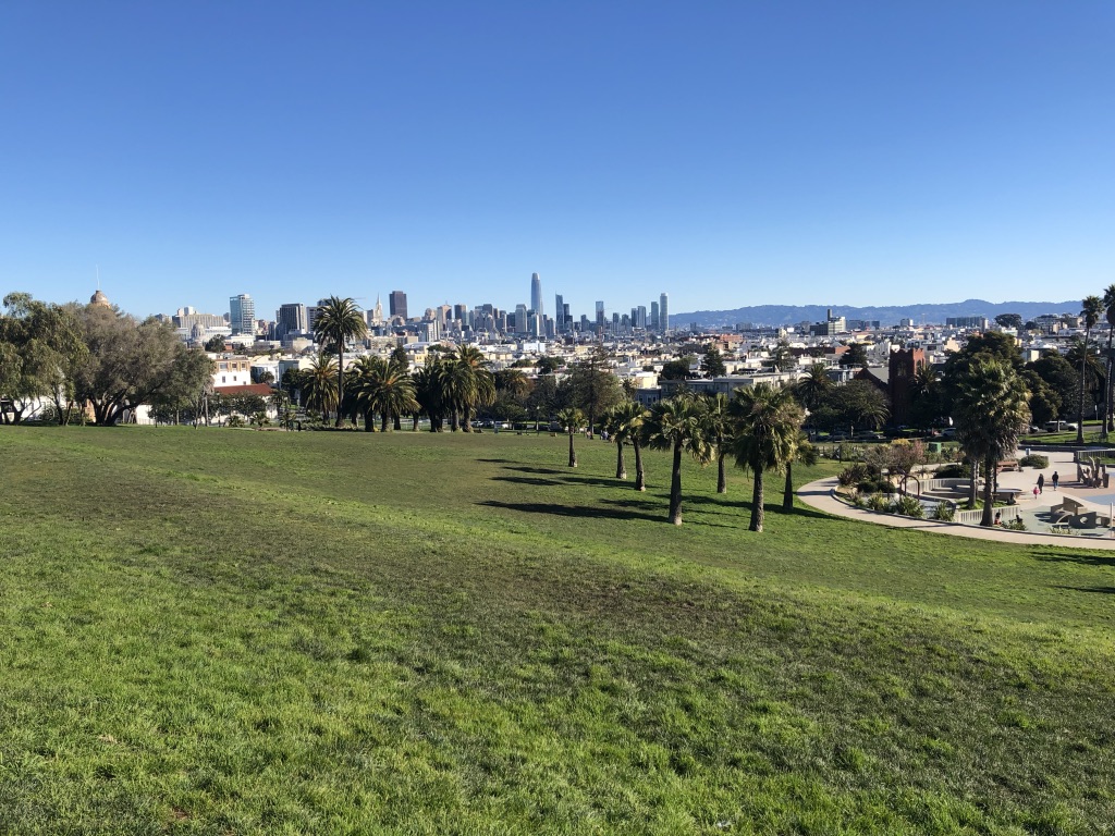 Dolores Park, San Francisco:Fab views of downtown, on an absolutely lovely hill. Was a total surprise to me - probably why I like it so much. The Primrose Hill of SF.
