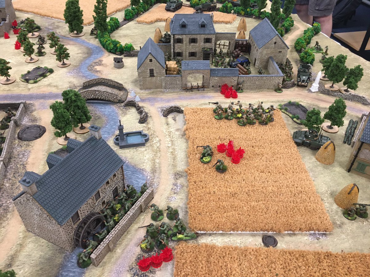 Outside the walls, the other US platoon stubbornly pushes forward amidst punishing fire, it’s strength weakening amidst point blank heavy weapons and small arms fire. Some respite is gained by reaching cover out of line of sight behind the watermill but casualties are horrendous!