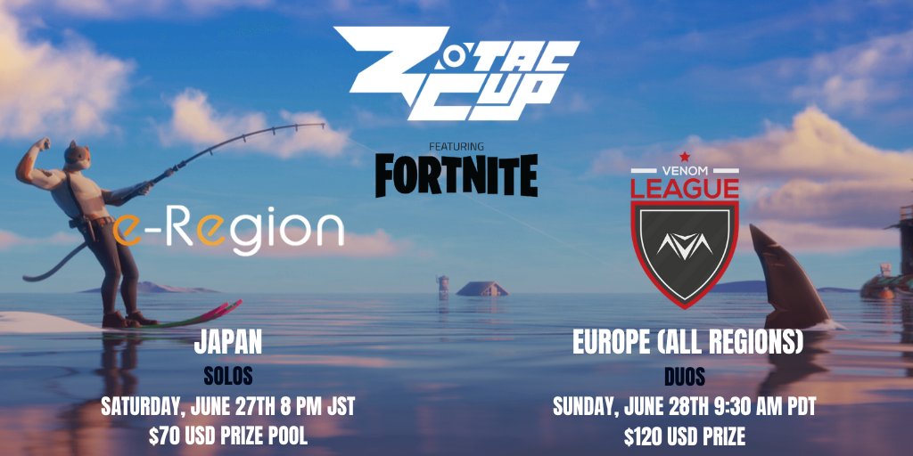 Craving some international #Fortnite action? @e_region_FORTNI and @vnmTourney are bringing it to you with a $70 prize pool Japan Solos tournament and a $120 prize pool All-Regions tournament. Free to enter. Free to play. Sign up today! https://t.co/MRD9vVN1q4 https://t.co/VGXBCgq28g
