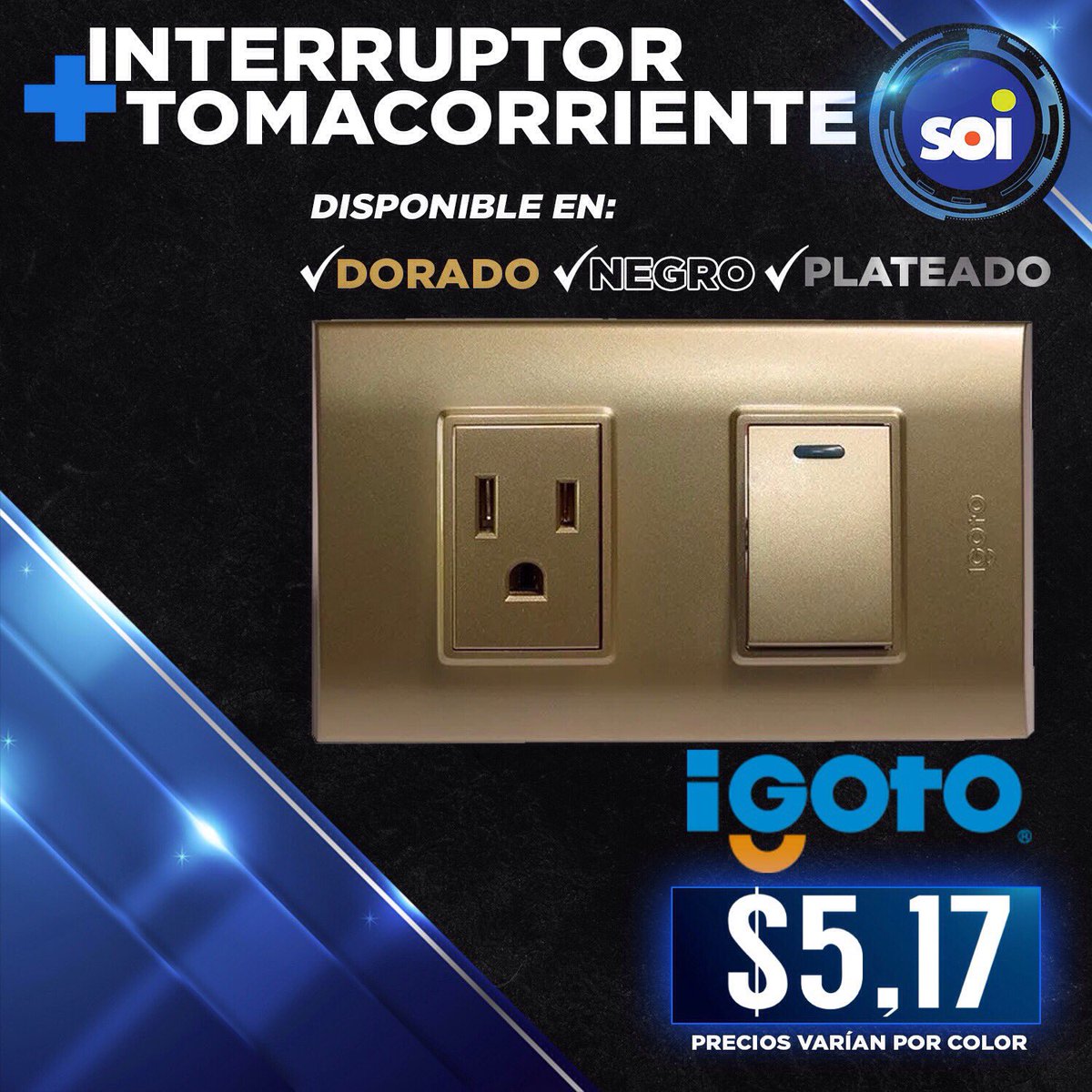 SOiCcs's tweet photo. La nueva línea IGOTO Tenemos gran variedad de modelos que se ajustan a tus necesidades, en los colores dorado, negro o plateado, https://t.co/BoFla3OvFx 📲
.
.
.
#igoto #interruptor #tomacorriente #materialeselectricos #caracas #electricidad #26jun https://t.co/uCHkxLedsf
