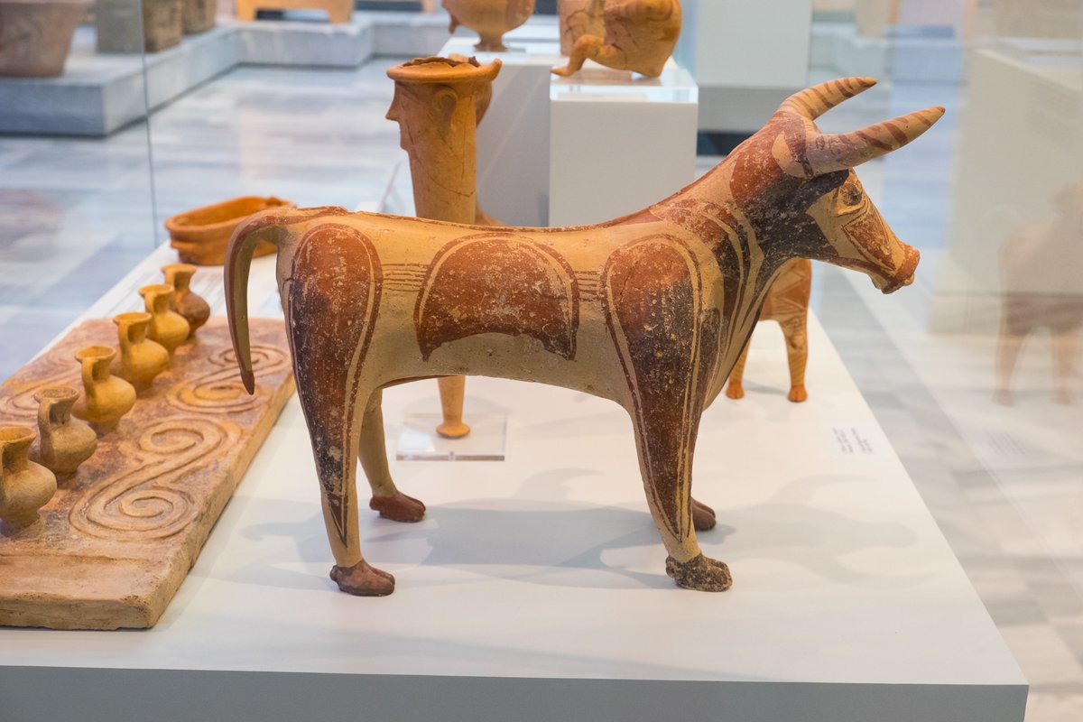 Clay figurine of a bull. From Phaistos, 1300-1100 BC. Heraklion Archaeological Museum. #MuseumsUnlocked