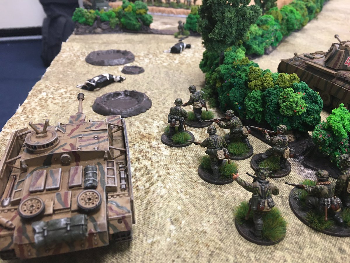 Faced with this strong Allied flanking attack, the Germans have no choice to commit their limited reserves IOT to attempt to at least blunt if not stop the attack, buying time for other elements to re-orientate the defense. A StuG and more Grenadiers move forward to engage.