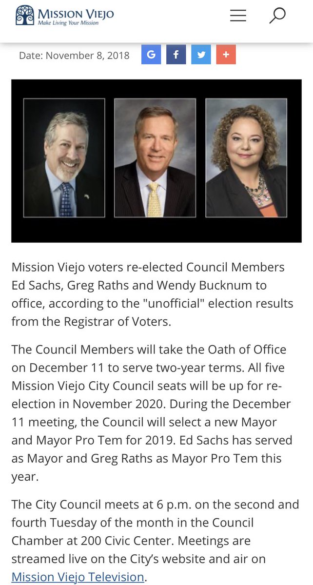 Now, after this agreement took place in July 2018 the City of MV announced to residents that the Nov 2018 election for 3 seats would be for a TWO YEAR TERM. The same council members were voted back in: Greg Raths, Ed Sachs, and Wendy Buchum.