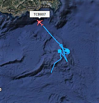 NTriantis's tweet photo. This hour #Turkish #UAV TB2 with #TCB807 callsign return to Dalaman airbase from a 5 hours surveilliance mission in remote area 53 nautical miles SE of #Kastelorizo island. A carefully planed flight path inside the Turkish EEZ as the International Law for Sea determine. #Greece https://t.co/QKKPof0B3z