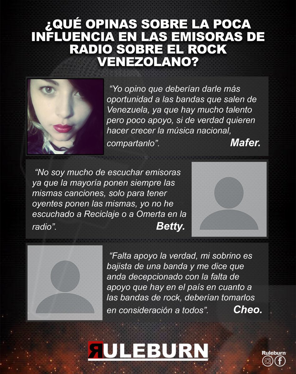 ruleburn's tweet photo. EXPRESATE .

Es un espacio donde fanáticos del rock tienen la libertad de dar su opinión en cuanto a un tema en específico se refiere.

Muchas gracias a los entrevistados por dar su opinión al respecto.

#rock #band #venezuela #metal #preguntas #punk #ruleburn #expresate https://t.co/niFy65bmls