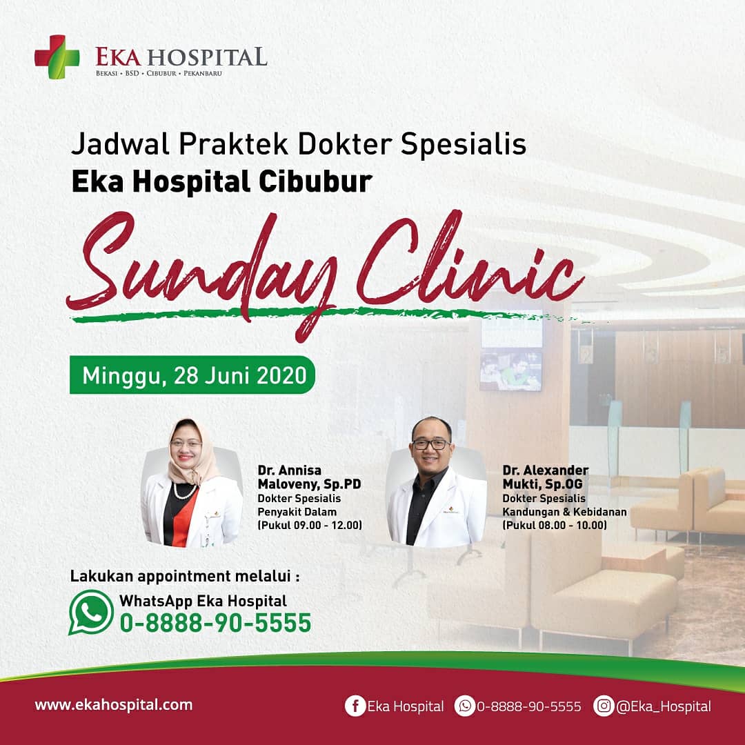Eka Hospital Konsultasikan Kesehatan Anda Dengan Dokter Spesialis Kami Di Layanan Sunday Clinic Eka Hospital Buat Janji Via Whatsapp Eka Hospital 0 90 5555 Pastikan Kesehatan Anda Dan Keluarga Tetap Terjaga Di