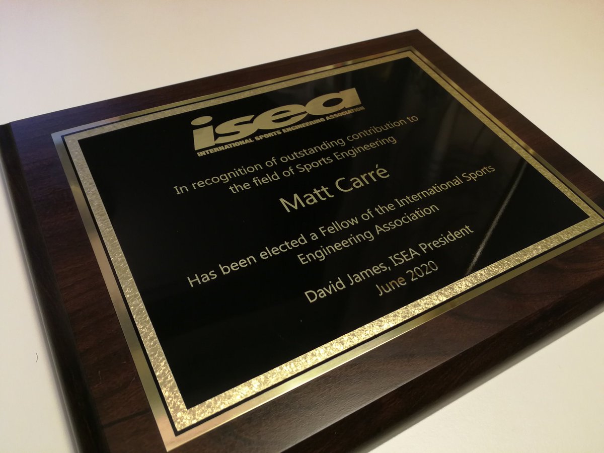 Still recovering from receiving this tonight at the brilliantly run #ISEA2020 conference. Huge honour and I am thrilled and touched in equal measure. Massive thanks to all my friends and colleagues in the #sportsengineering community <a href="/Isportsengineer/">ISEA</a> . See you all soon!