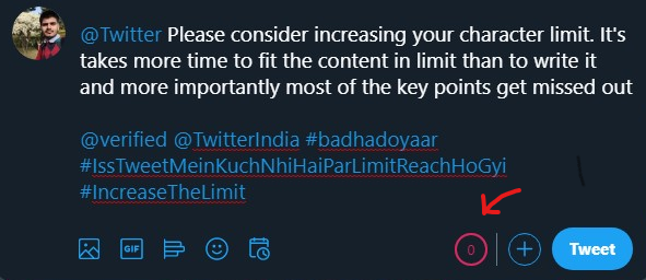 rohang1411's tweet photo. @Twitter Please consider increasing your character limit. It's takes more time to fit the content in limit than to write it and more importantly most of the key points get missed out

@premiumbusiness @TwitterIndia #badhadoyaar
#IssTweetMeinKuchNhiHaiParLimitReachHoGyi
#IncreaseTheLimit https://t.co/qsPg7816ws