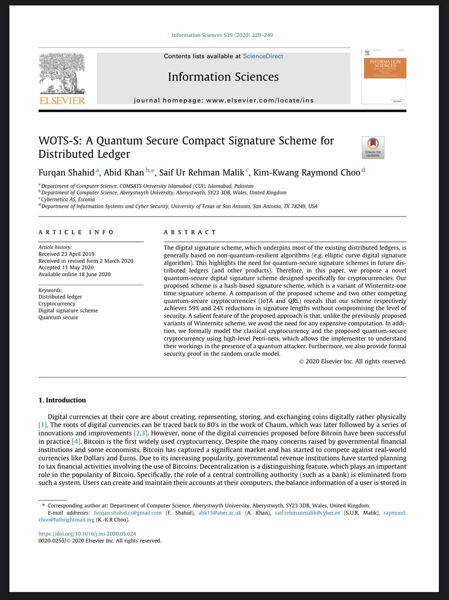 Raymond Choo T Co Hsx5gzmlrf A Quantum Secure Compact Signature Scheme For Distributedledger Informationsciences Utsaresearch Cybersecurity Quantumcrypto Cryptocurrency Crypto Blockchain Digitalsignature T Co
