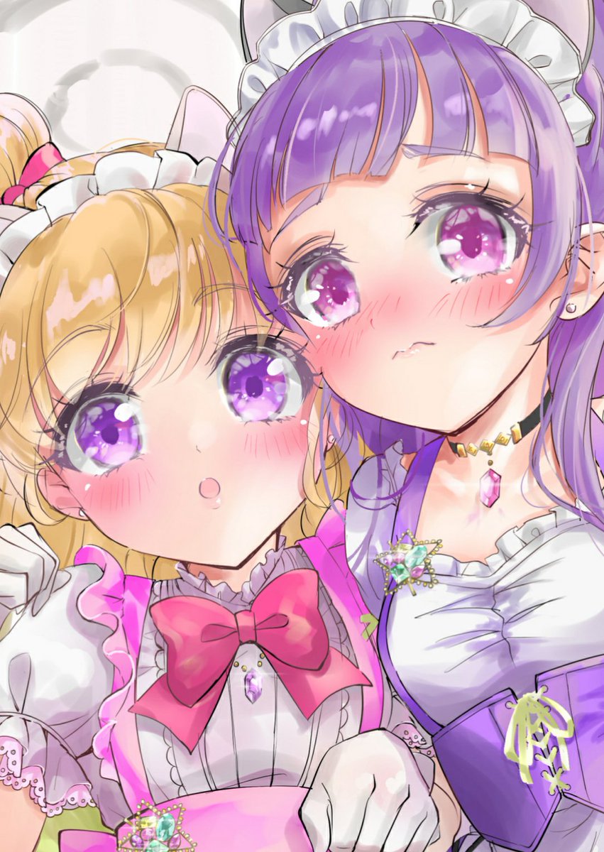 朝日奈みらい ,十六夜リコ 「にゃんこメイドみらリコ完成!!!? 」|小笹あんこ＠レイフレ28のイラスト